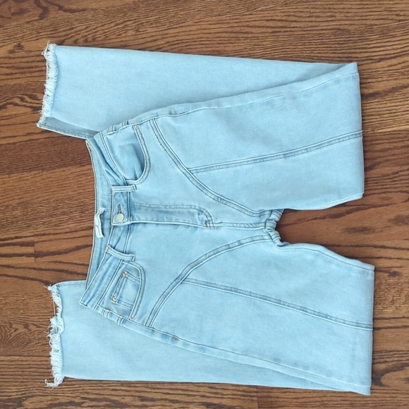 Egreis Rare Slimming Jeans Light Blue Denim Panel High Waist Ankle Slit W25 L32 - Picture 6 of 10